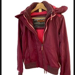 Womens Superdry Jacket Large Burgundy Red Windbomber